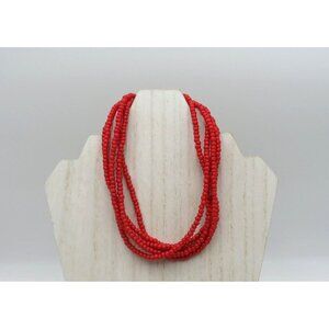 5 Strand Necklace Bohemian Red‎ Seed Beads 15" Silver Tone Clasp Delicate Dainty